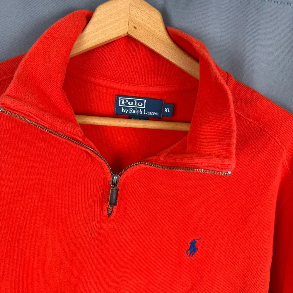 Polo Ralph Lauren Mens XL Red Quarter Zip Pullover Ribbed Cotton Sweater